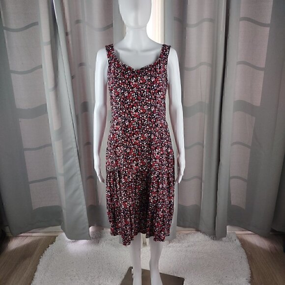 LOFT Dresses & Skirts - Ann Taylor Loft Women's Black Pink & White Floral Side Zip Midi Dress Size 4